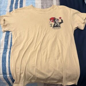Riot Society Beige T-Shirt with Skeleton Fiesta Design